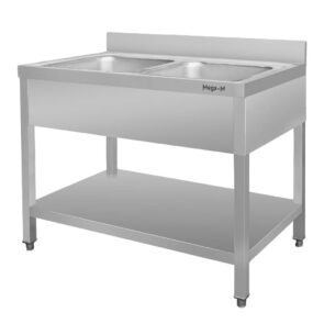 Zlew gastronomiczny dwukomorowy z maskownicą Mega-M 100x60x85 cm stal nierdzewna
