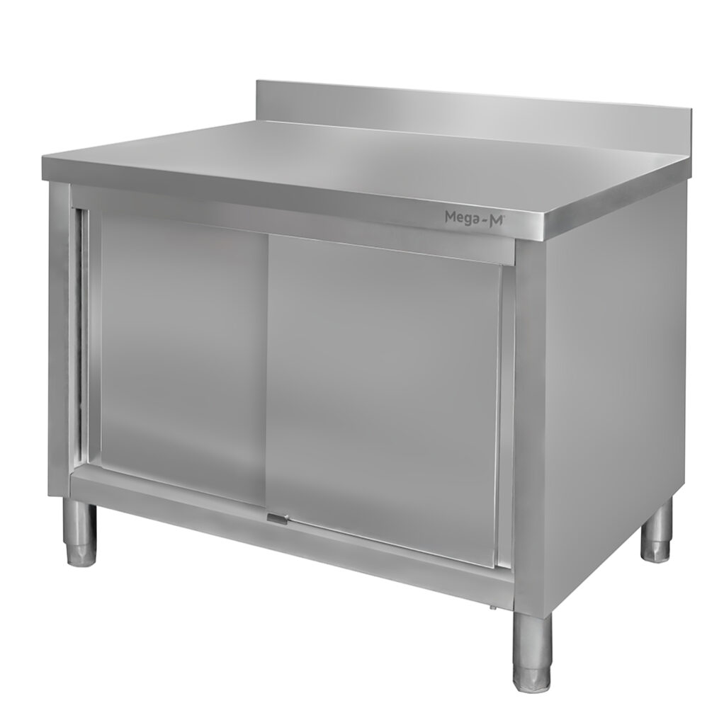 Stół gastronomiczny ze stali nierdzewnej przyścienny z szafką Mega-M 120x60x85 cm