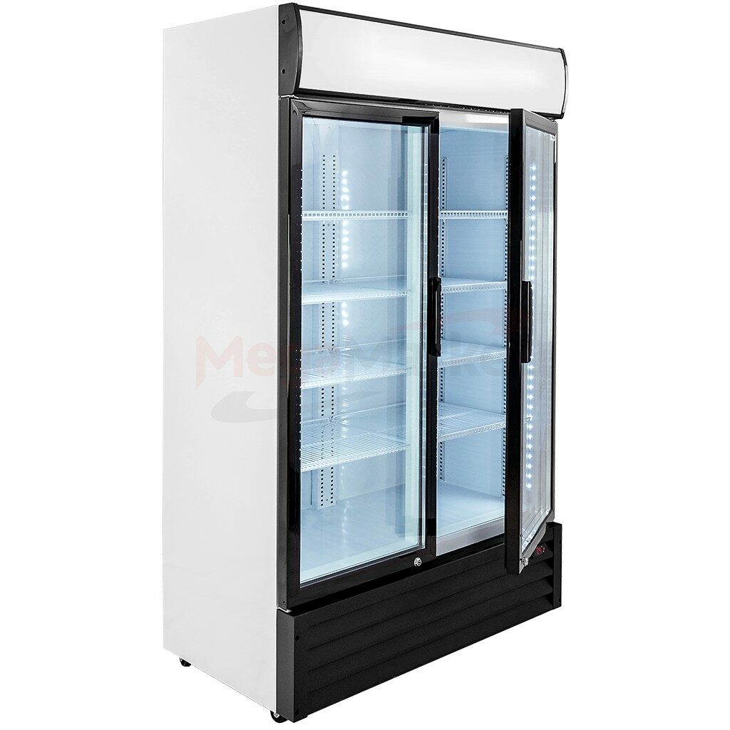 Witryna chłodnicza przeszklona dwudrzwiowa gastronomiczna do sklepu na napoje lodówka podświetlana LED