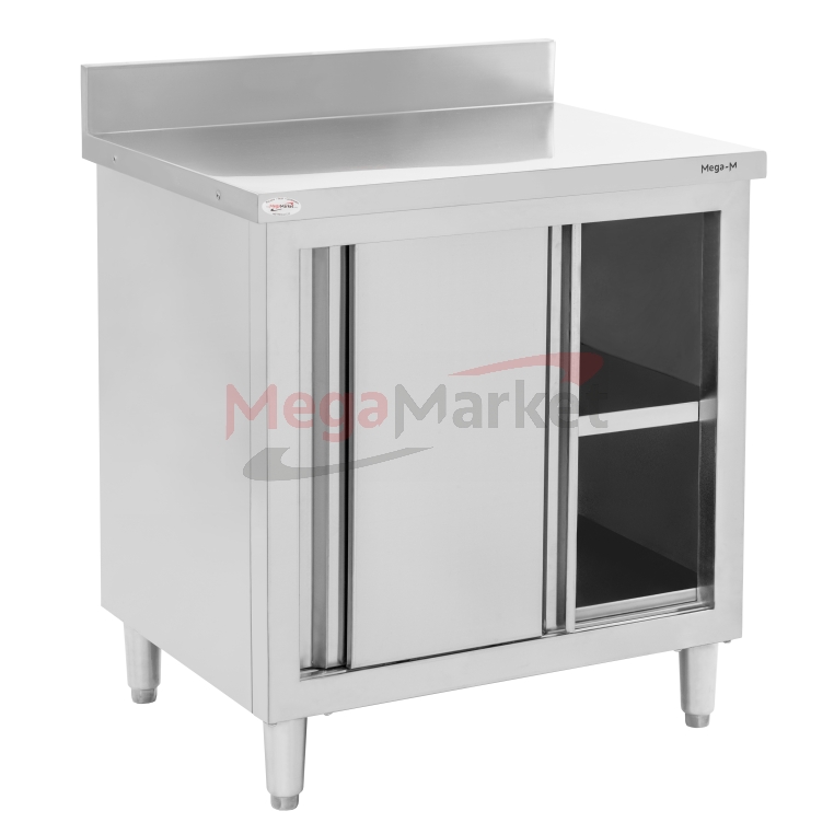 Stół gastronomiczny roboczy  z szafką i rantem Mega-M 80x60 stal nierdzewna