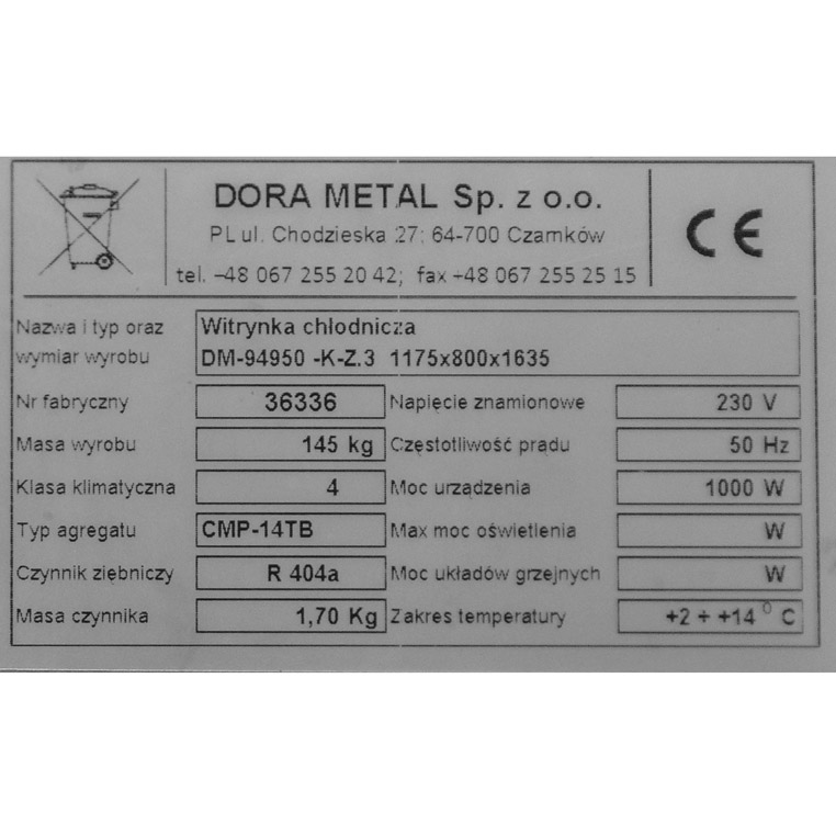 Witryna chłodnicza Dora Metal 117x80x163
