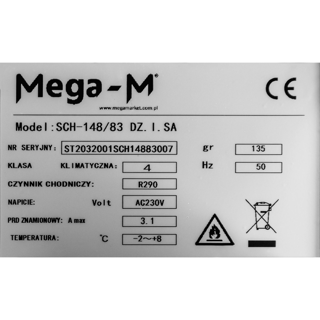 Szafa chłodnicza zapleczowa Mega-M SCH-148/83 DZ. I. SA stal nierdzewna