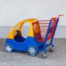 Wózek sklepowy dla dziecka samochodzik z koszykiem wyposażonym w siedzisko dla dziecka bok