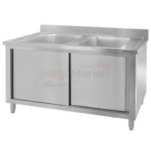 Zlew gastronomiczny dwukomorowy z szafką Mega-M 120x60x85 cm stal nierdzewna