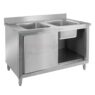 Zlew gastronomiczny 2 komorowy z szafką i rantem 140x60x85H lewy bok