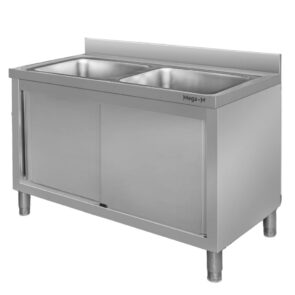 Zlew gastronomiczny dwukomorowy z szafką Mega-M 120x60x85 cm stal nierdzewna