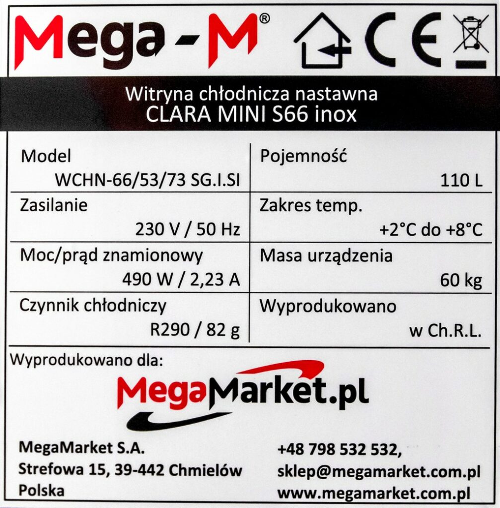 Witryna nastawna chłodnicza Mega-M S66 specyfikacja