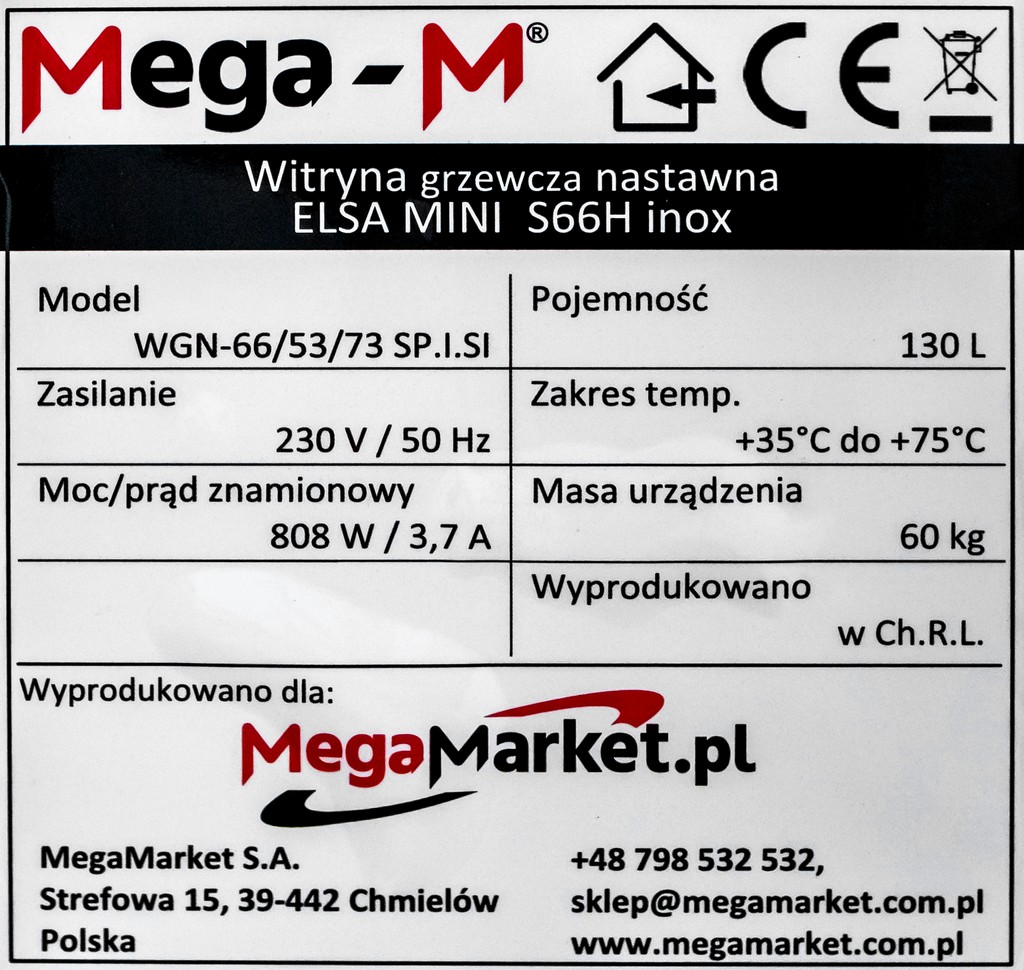 Witryna grzewcza nastawna Clara Mega-M s66 specyfikacja