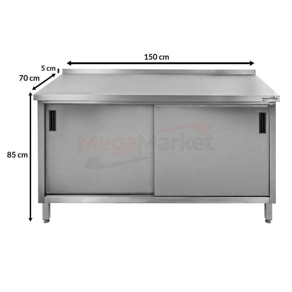Wymiary stołu gastronomicznego spawanego z szafką i rantem Mega-M 150x70x85