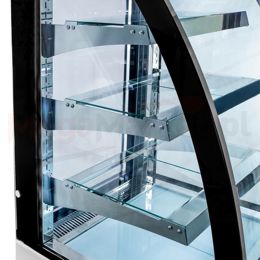 szklane półki w witrynie cukierniczej marki Mega-M CLARA S60 uchwyt do mocowania półek