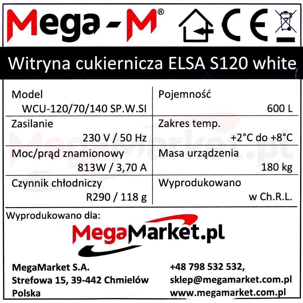 Tabliczka znamionowa w witrynie ekspozycyjnej Mega-M ELSA S120