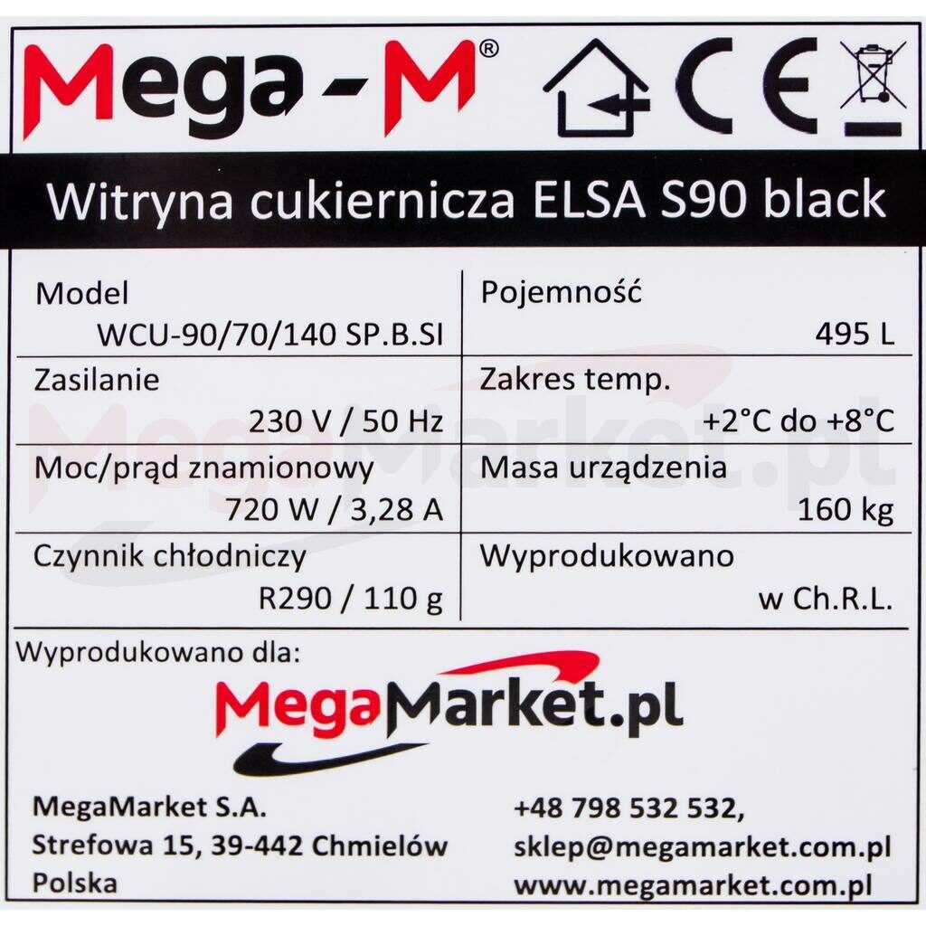 tabliczka znamionowa w witrynie cukierniczej ELSA S90