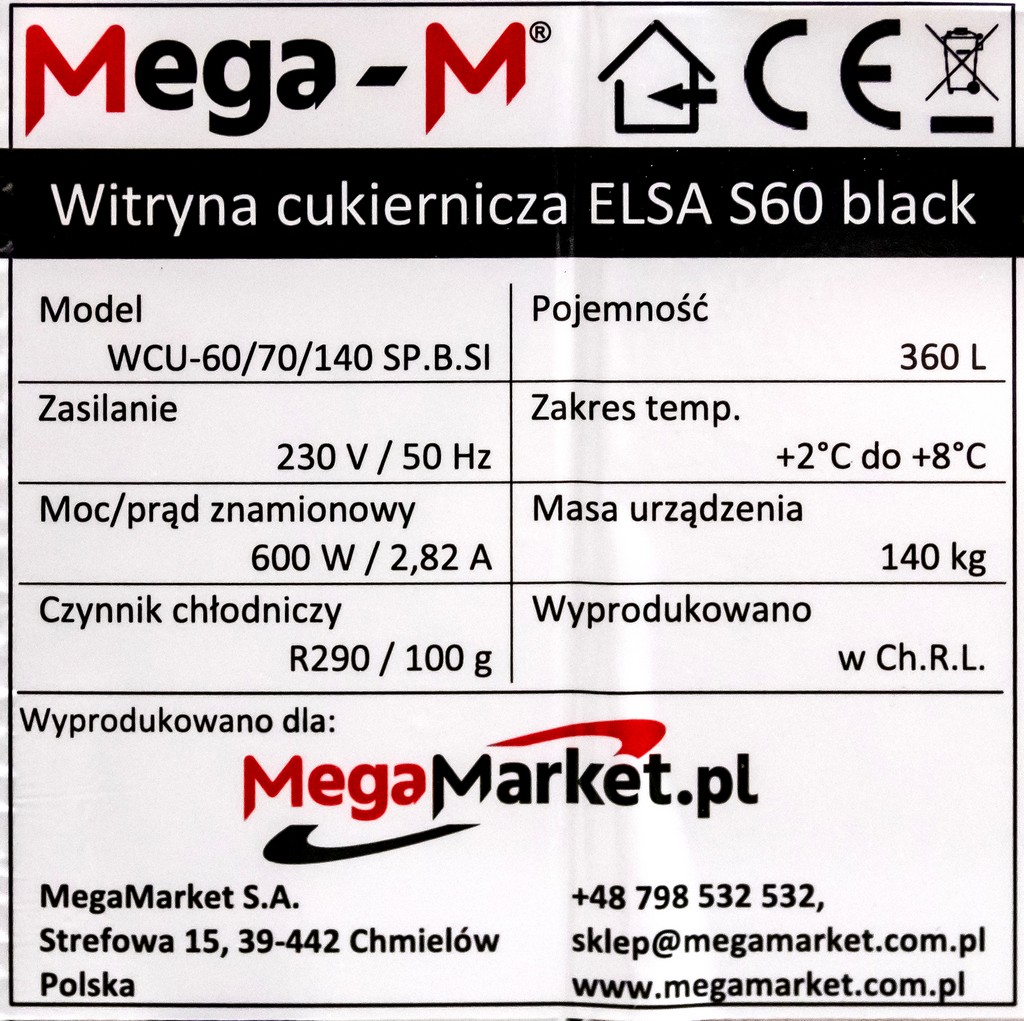 Witryna cukiernicza Mega-M CNC72 specyfikacja