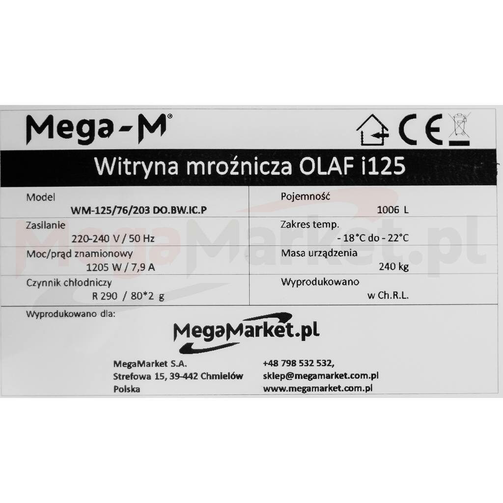 Witryna mroźnicza Mega-M i125 oświetlenie LED tabliczka znamionowa