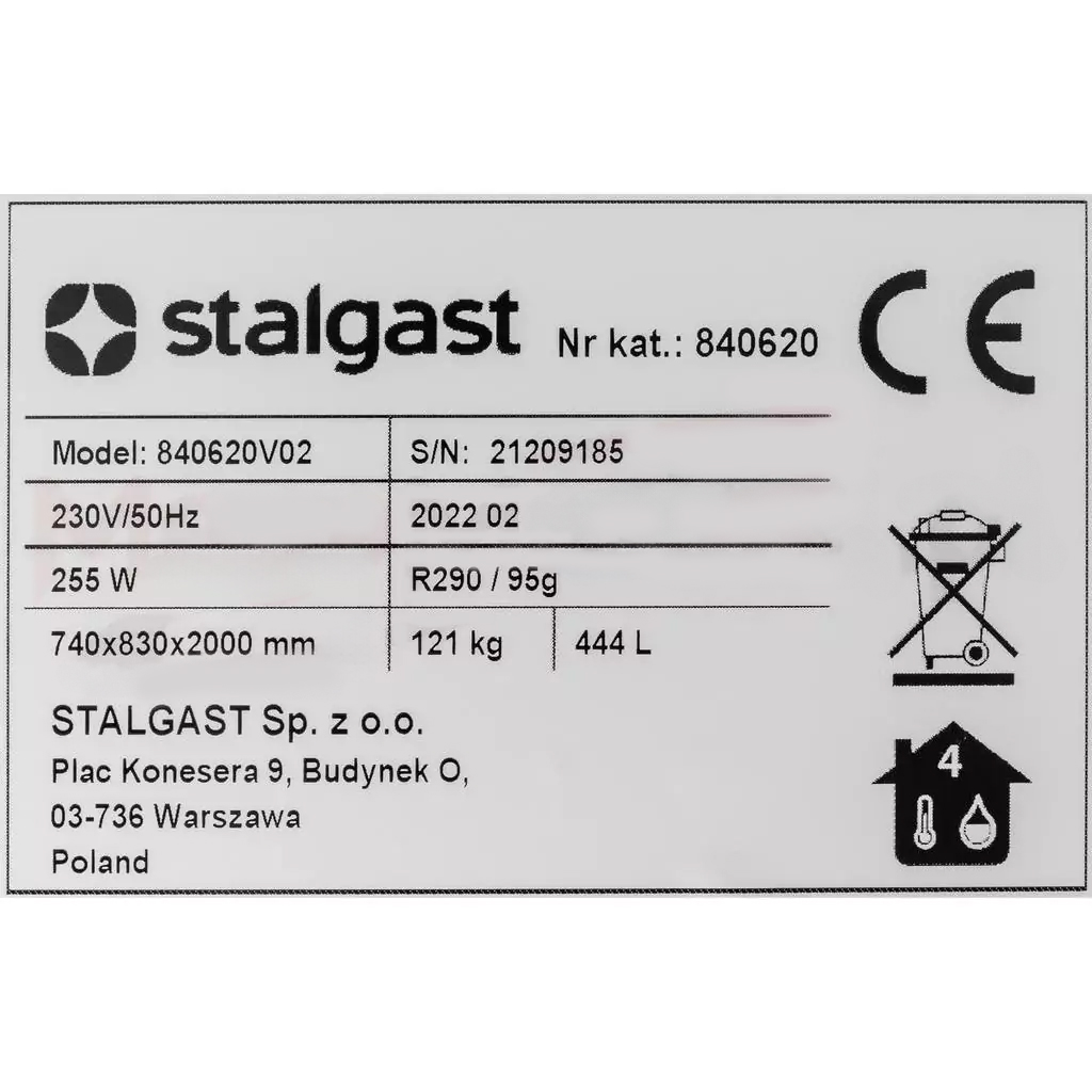 Szafa chłodnicza zapleczowa 589L STALGAST 840620 stal nierdzewna SCH840620