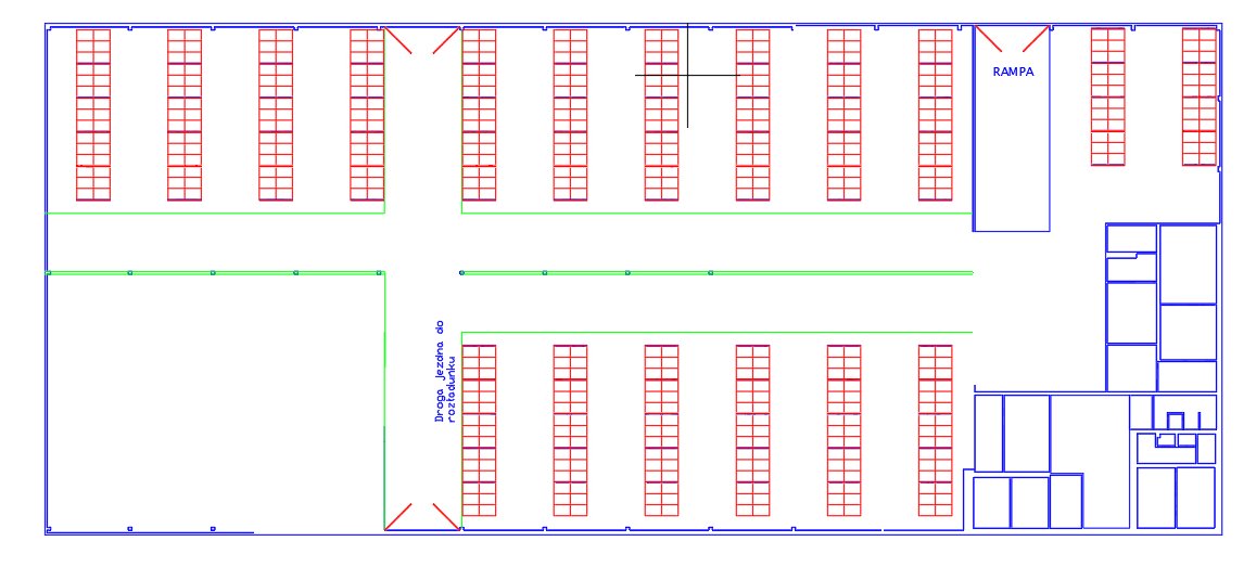 rzut 2D | projekt magazynu | regały magazynowe