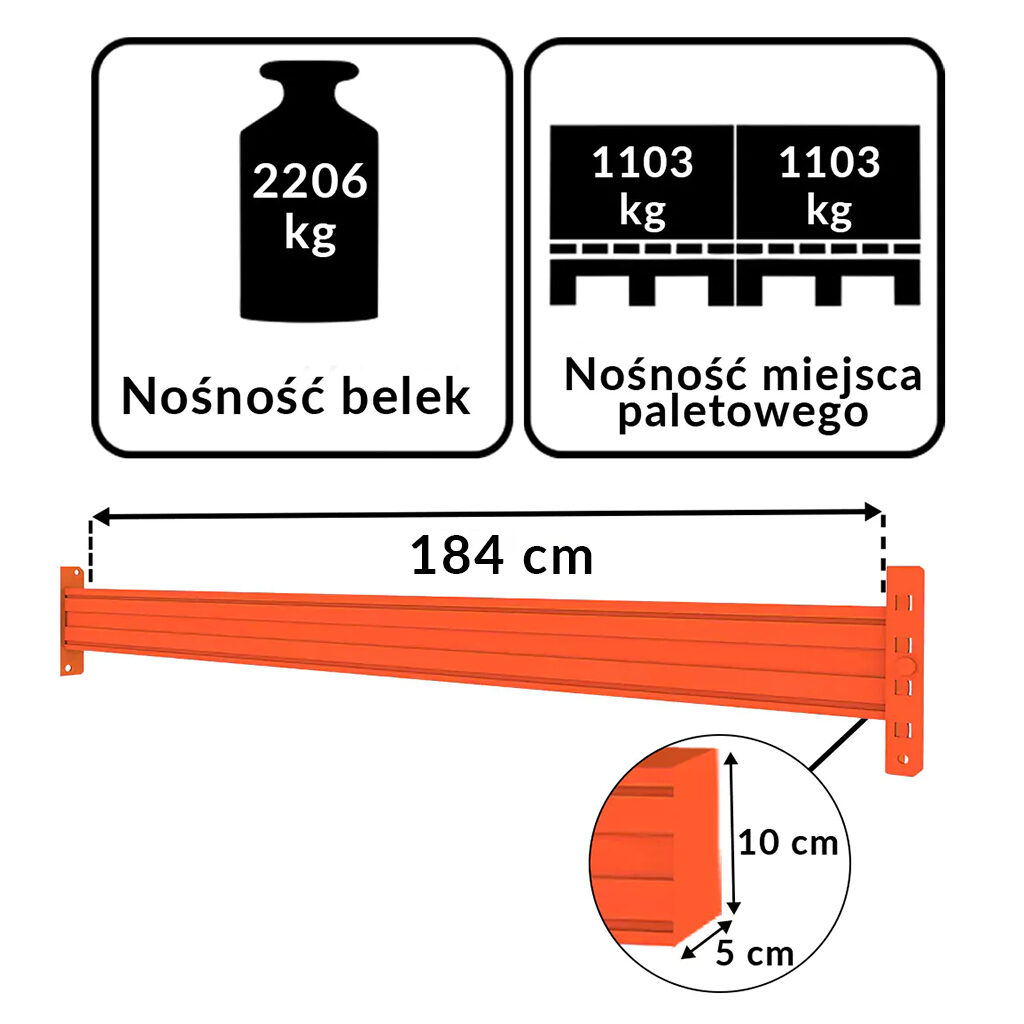 Trawers belka pozioma 184cm stow 10x5 pomarańczowy