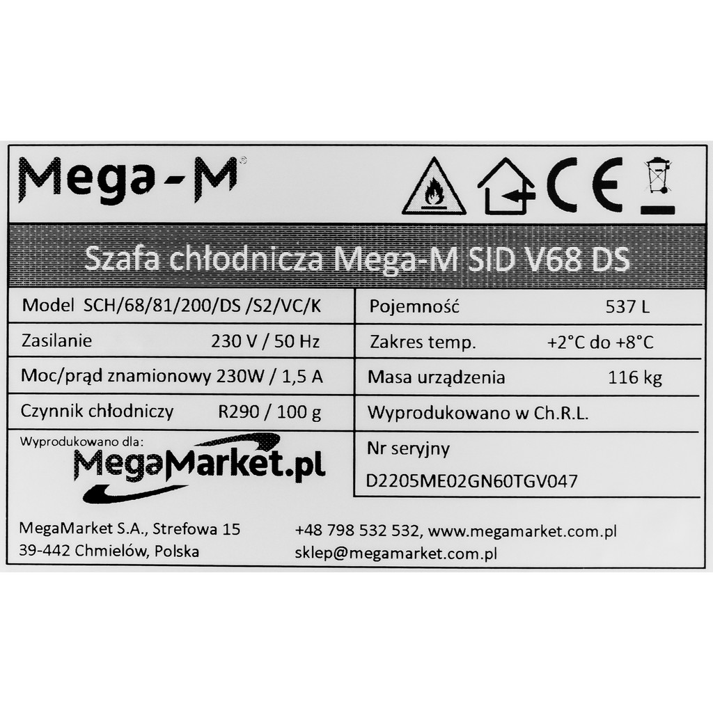 Szafa chłodnicza zapleczowa przeszklona Mega-M SID V68 DS stal nierdzewna