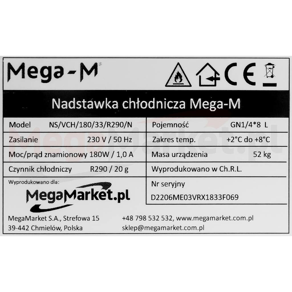 Nadstawka chłodnicza 8xGN 1/4 Mega-M NS/VCH/180/33/R290/N