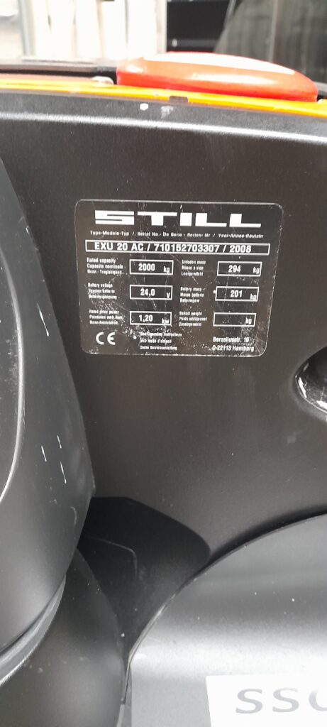 Tabliczka znamionowa wózka paletowego elektrycznego STILL EXU 20