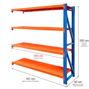 Regał magazynowy 4-półkowy Mega-M FORTIS LIGHT 200x191x50 cm moduł dostawny