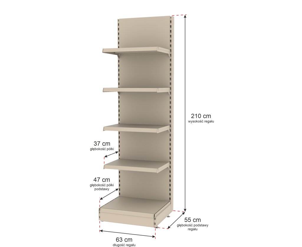 Regał sklepowy przyścienny MAGO 210x63 cm krem wymiary