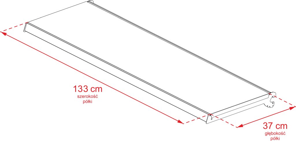 Wymiary półki do regału sklepowego MAGO 37x133 cm