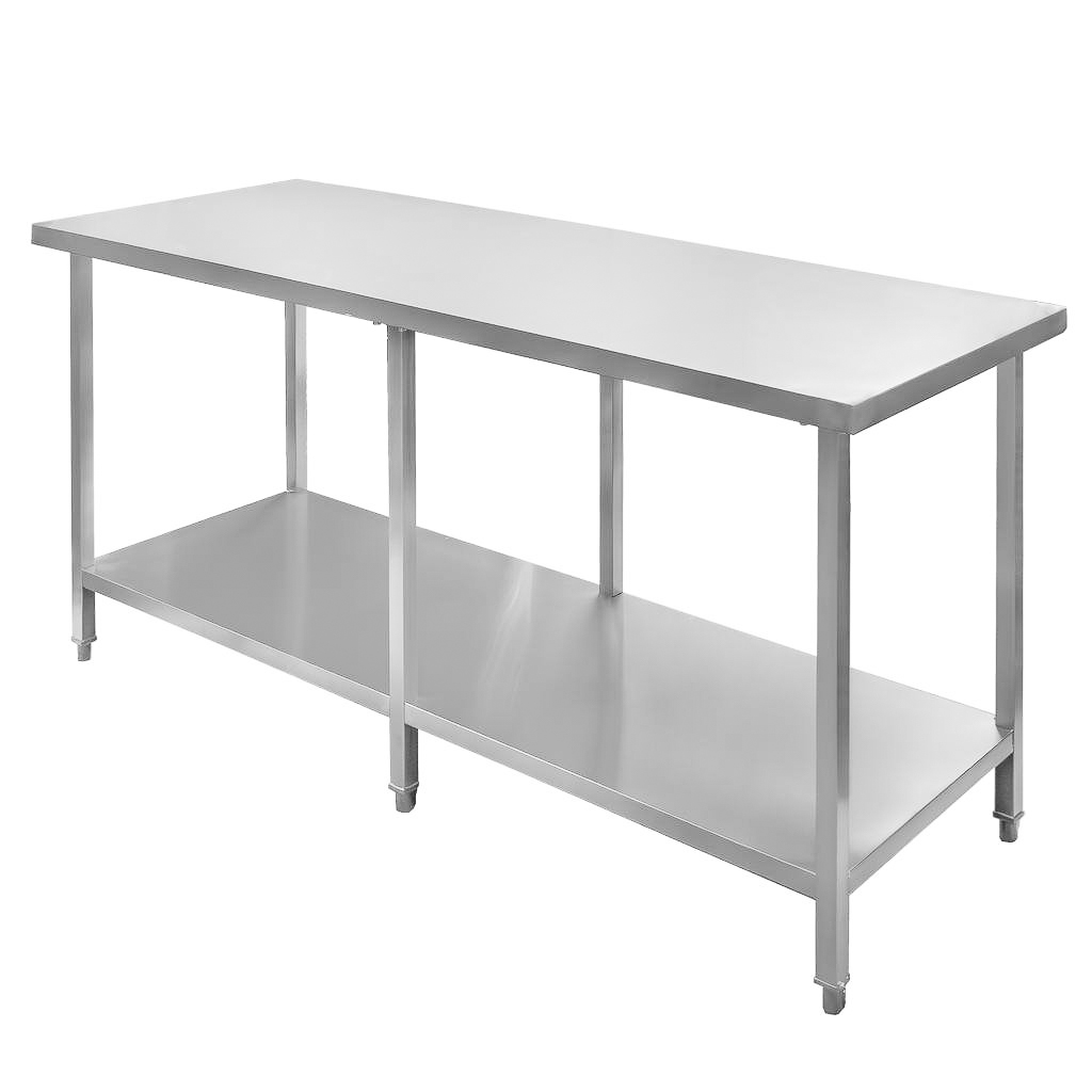 Stół gastronomiczny ze stali nierdzewnej centralny z półką i 6 nogami Mega-M 180x80x85 cm