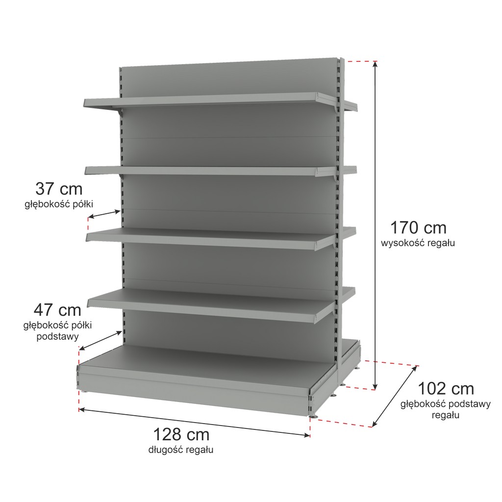 Regał sklepowy gondola MAGO 170x128 cm jasny szary