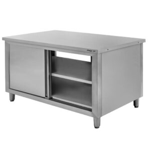 Stół gastronomiczny centralny przelotowy z szafką Mega-M 150x70x85 cm stal nierdzewna