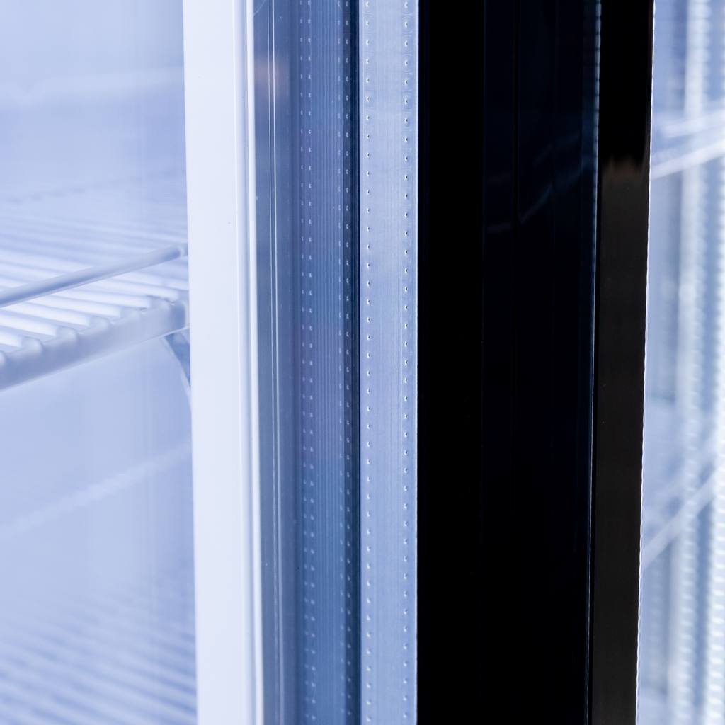 Witryna chłodnicza z drzwiami przesuwnymi 1048l Mega-M RICO I133 podświetlany górny plafon reklamowy