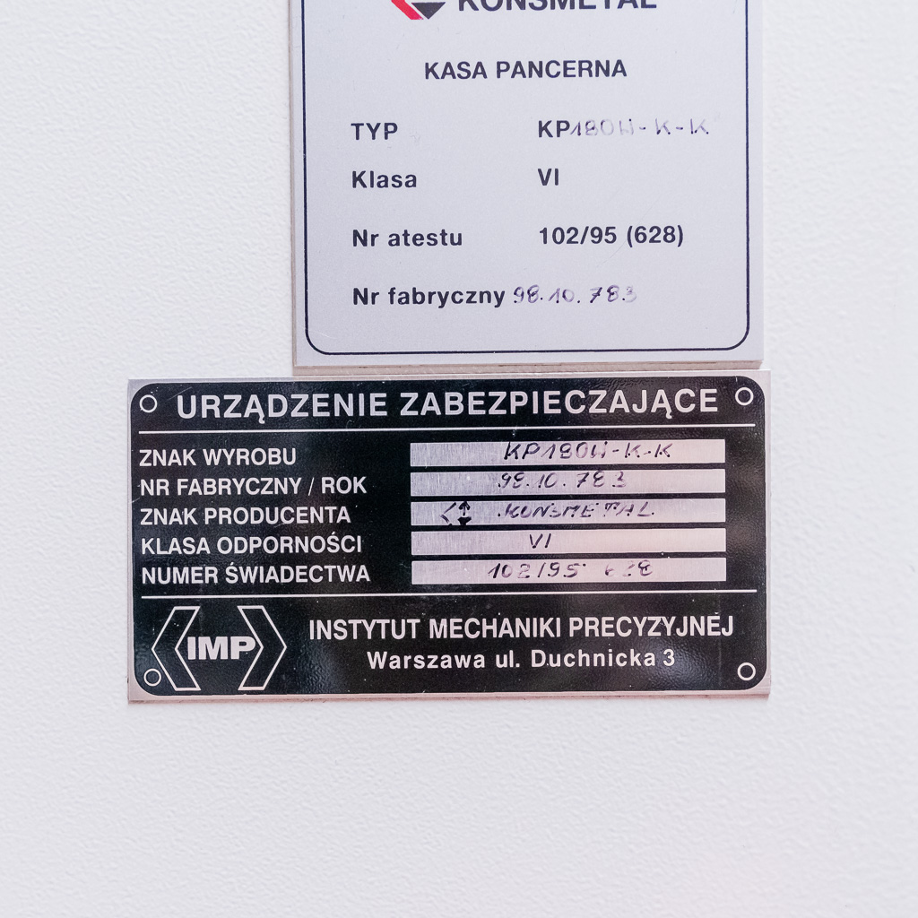 Sejf - Szafa pancerna Konsmetal KP180-KK VI klasa bezpieczeństwa