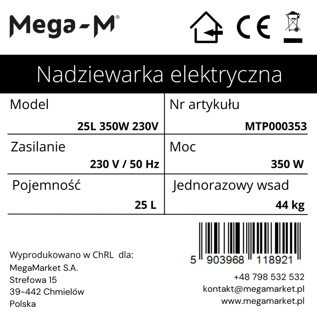 nadziewarka szpryca do kiełbas 25 l