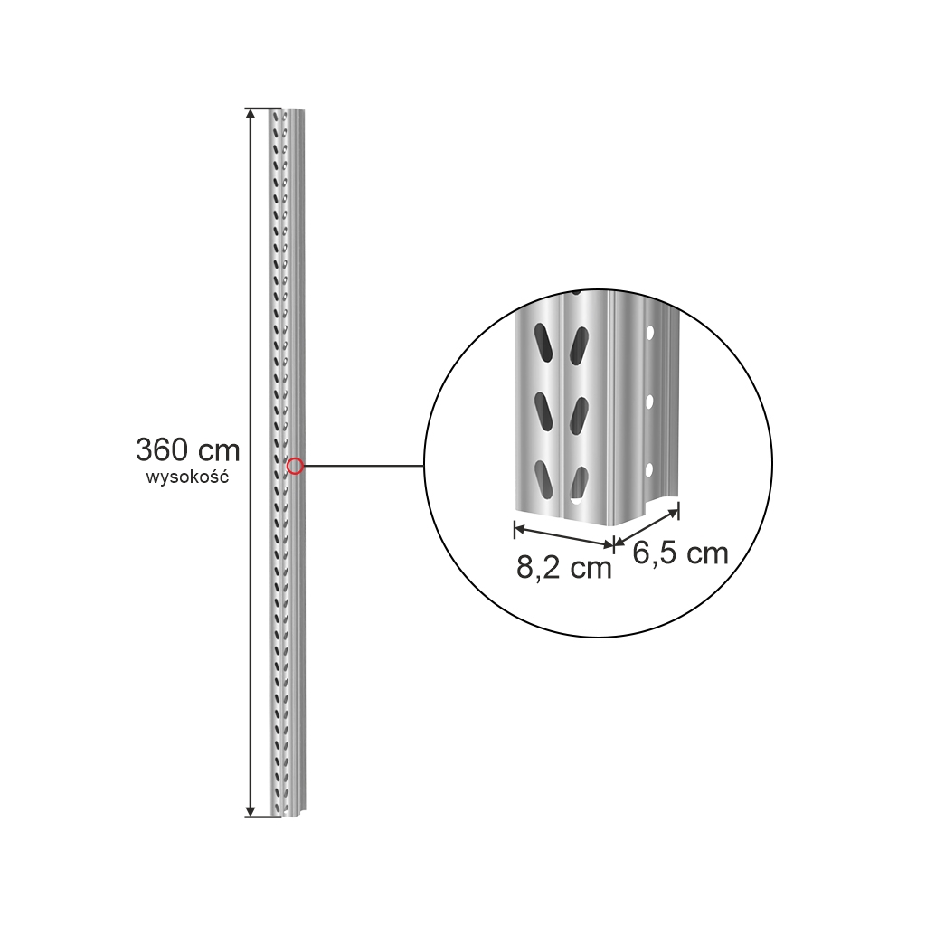 słup do regału paletowego H-360 cm ocynk