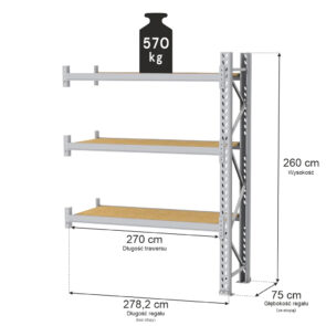 Zdjęcie produktu: Regał magazynowy 3-półkowy MGL MAGO HX H-260 cm L-278.2 cm G-75 cm 570 kg moduł dostawny szary