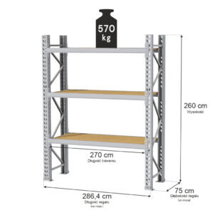 Zdjęcie produktu: Regał magazynowy 3-półkowy MGL MAGO HX H-260 cm L-286.4 cm G-75 cm 570 kg moduł bazowy szary