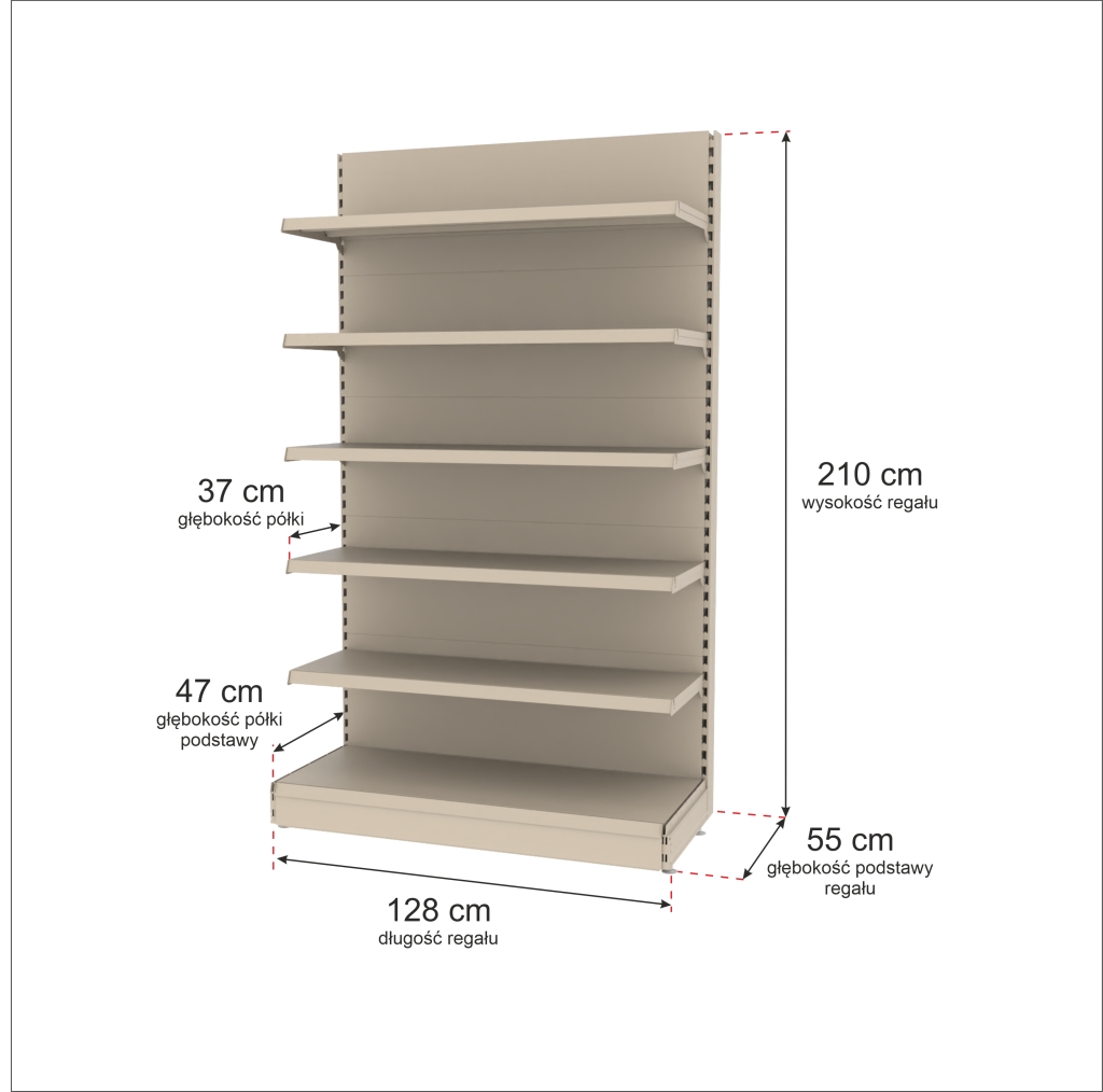 Regał sklepowy MAGO szczytowy H-210 cm L-128 cm kremowy-MPP000746 wymiarowanie