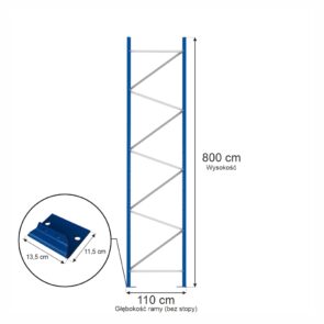 Rama MECALUX H-800 cm G-110 cm W-8 cm niebieska (skręcona)