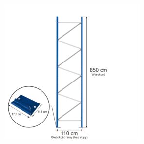 Rama MECALUX H-850 cm G-110 cm W-12 cm niebieska (skręcona)