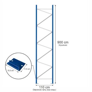 Rama MECALUX H-900 cm G-110 cm W-10 cm niebieska (skręcona)