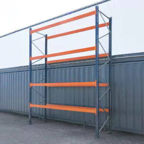 Regał magazynowy paletowy MECALUX 0+4 H-800 cm L-377 cm moduł bazowy, 2648 kg nośność na parę trawersów