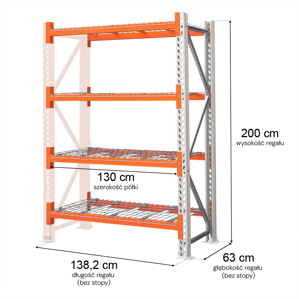 Regał magazynowy półkowy MAGO HX 4-półkowy H-200 cm G-63 cm L-138.2 cm moduł dostawny 300 kg