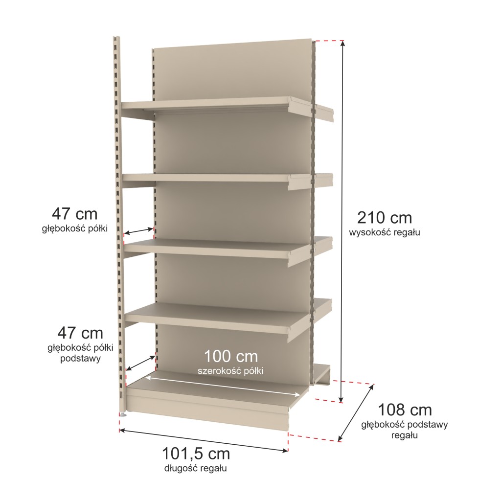 Regał sklepowy wzmocniony gondola Mago H-210 cm L-101,5 cm G-47 cm moduł dostawny kremowy MPP000777