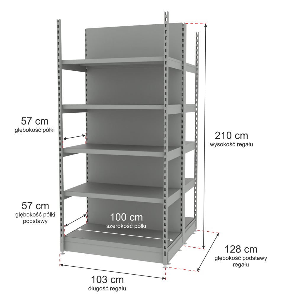 egał sklepowy wzmocniony gondola Mago H-210 cm L-103 cm G-57 moduł bazowy jasny szary MPP000788