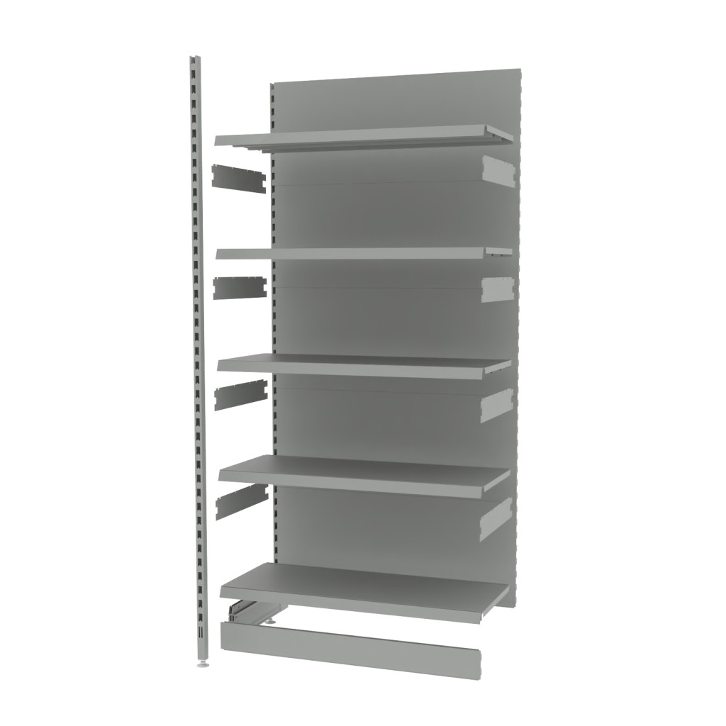 Regał sklepowy wzmocniony przyścienny Mago H-210 cm L-101,5 cm G-47 cm moduł dostawny jasny szary MPP000801