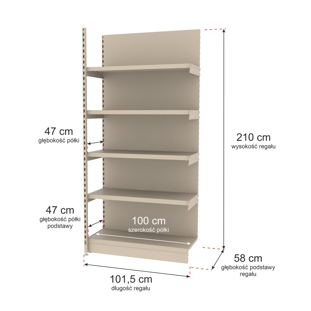 egał sklepowy wzmocniony przyścienny Mago H-210 cm L-101,5 cm G-47 cm moduł dostawny kremowy MPP000793