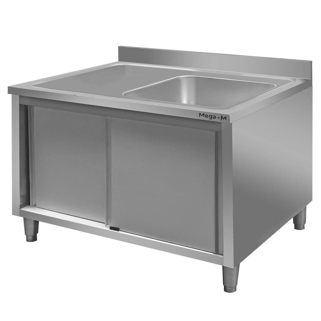 Zlew gastronomiczny jednokomorowy z ociekaczem i szafką Mega-M 120x70x85 cm stal nierdzewna