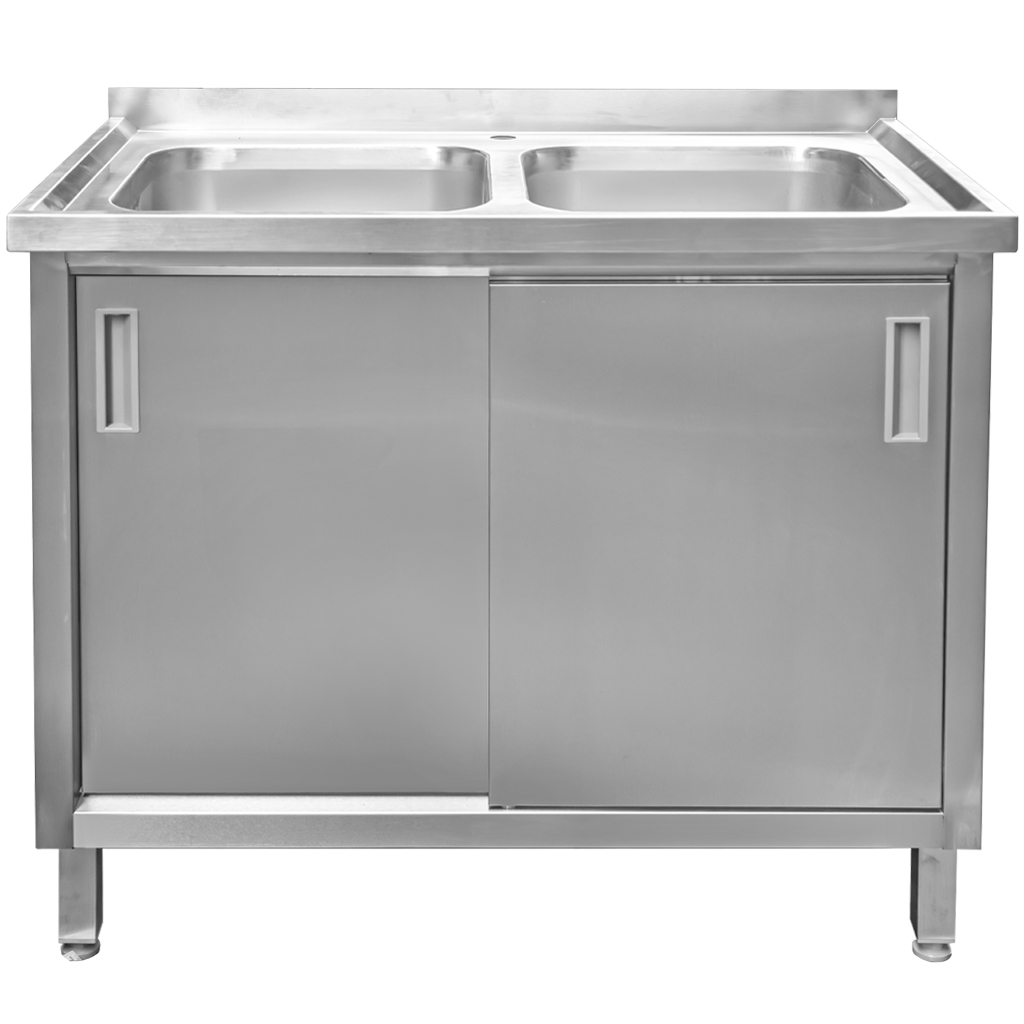 Zlew gastronomiczny dwukomorowy z szafką spawany Mega-M 100x60x85 cm stal nierdzewna