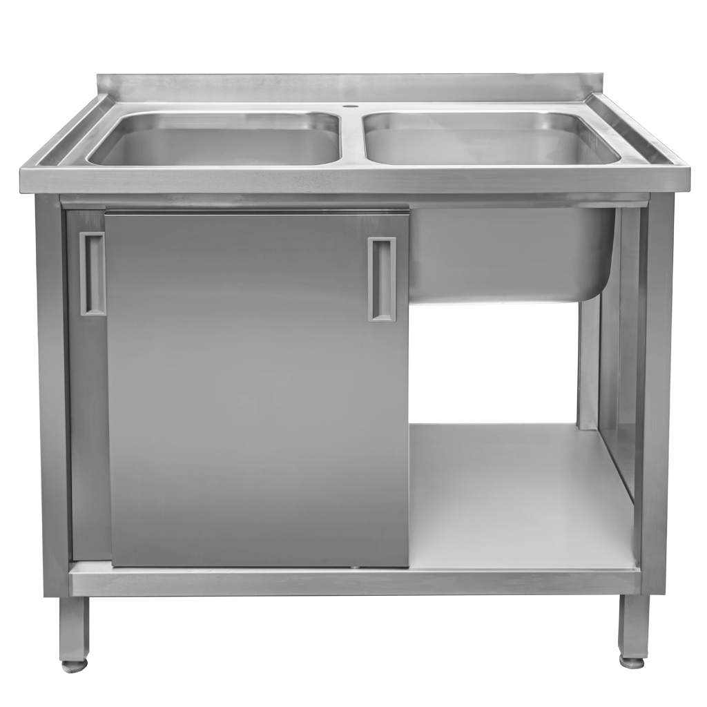 Zlew gastronomiczny dwukomorowy z szafką spawany Mega-M 100x60x85 cm stal nierdzewna