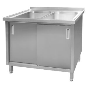 Zlew gastronomiczny dwukomorowy z szafką spawany Mega-M 100x70x85 cm stal nierdzewna